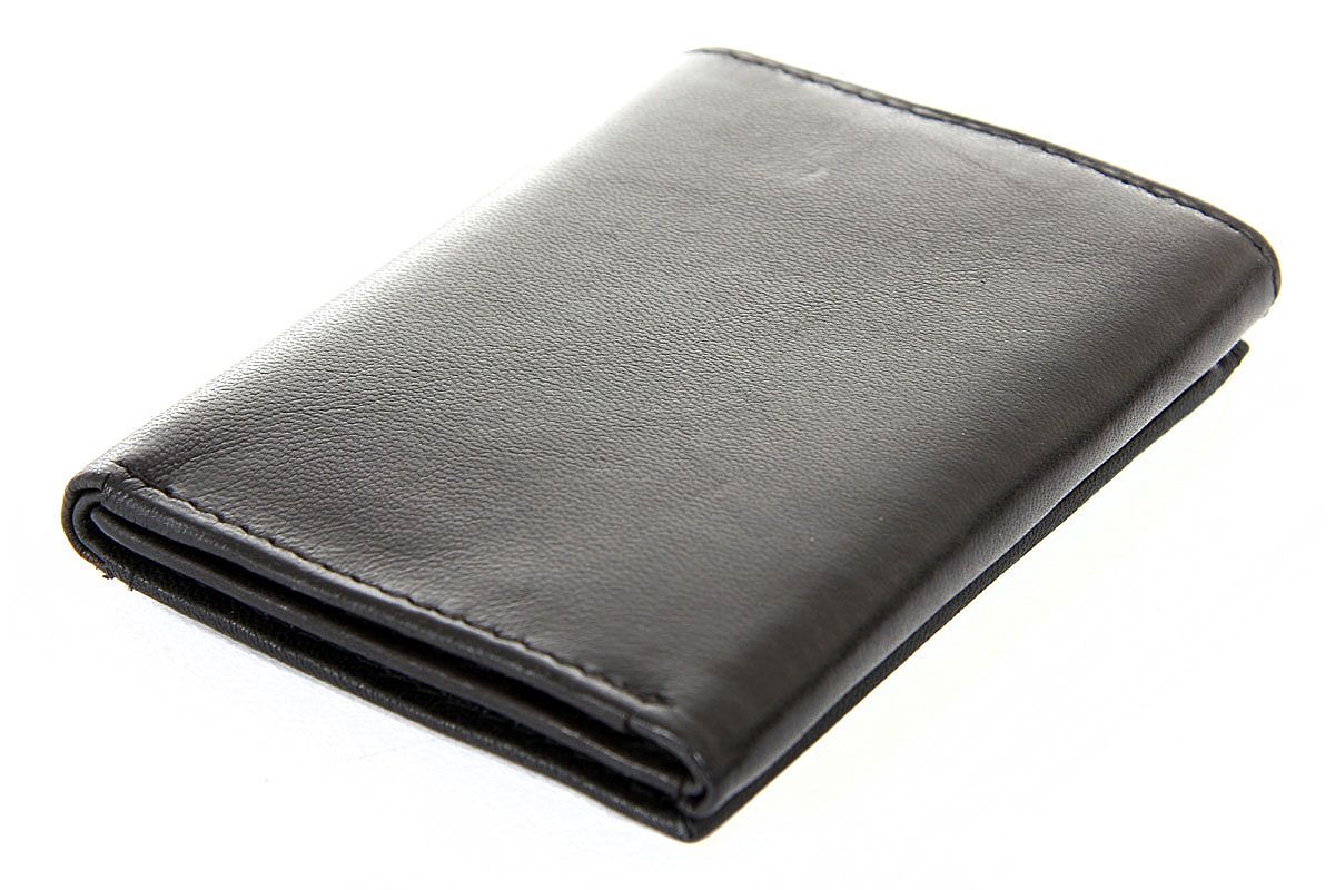 Men's Trifold 6 Credit Card 2 ID Mens Leather Wallet in Black 3 x 4 ...
