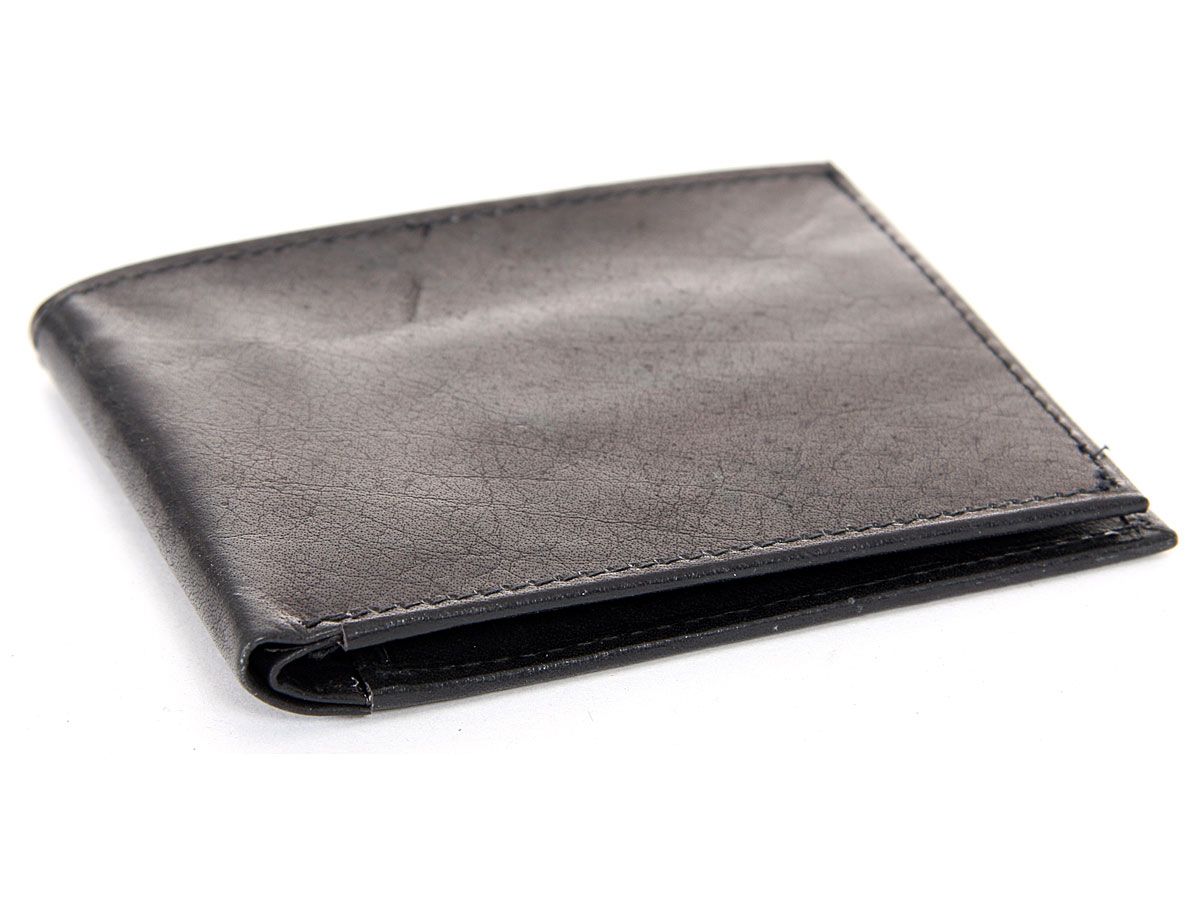 Men's Leather 6 Credit Card Double Bill BiFold Slim Design in Black 4.5 ...
