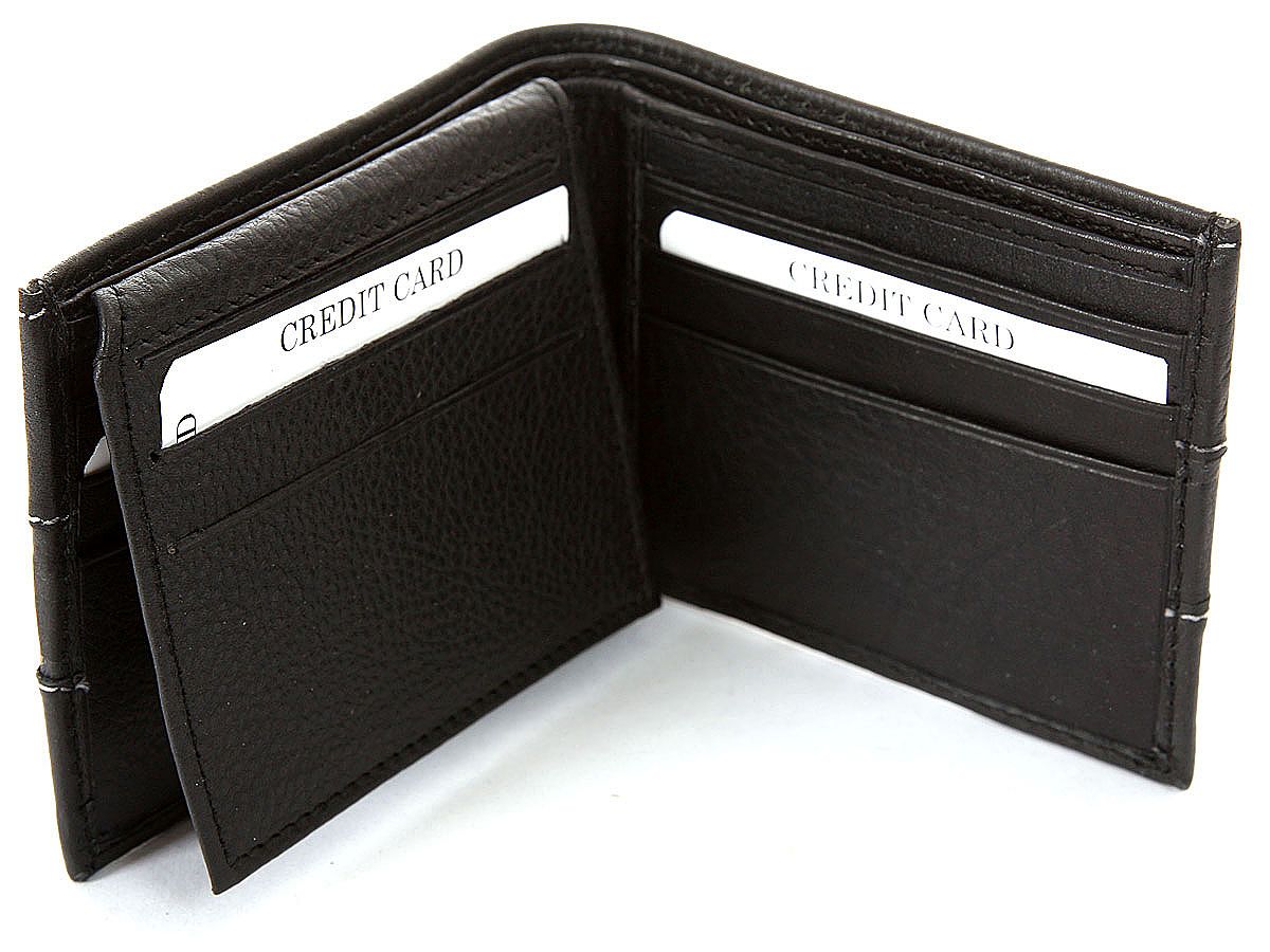 Men's Double Bill Leather Bifold 9 Credit Cards 1 ID Window in Black 4. ...